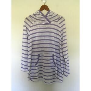 EARTH YOGA Paradise Hoodie Tunic Beach Athlesiure Organic Striped Lavender Sz L